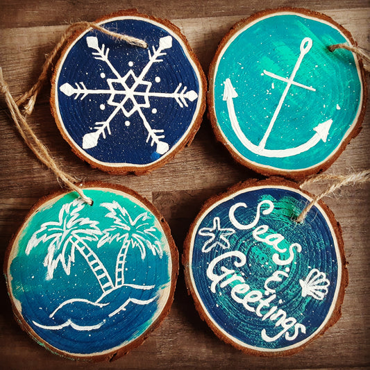 Blue Ombre Beach Inspired Hand Painted Ornaments