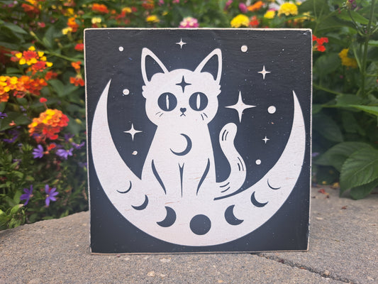 Moon Phases Kitty Wood Sign