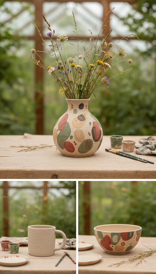 Hand-Painted Pottery Vase with Farm Wild Stems