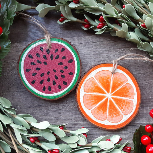 Hand Painted Fruit Slice Ornaments